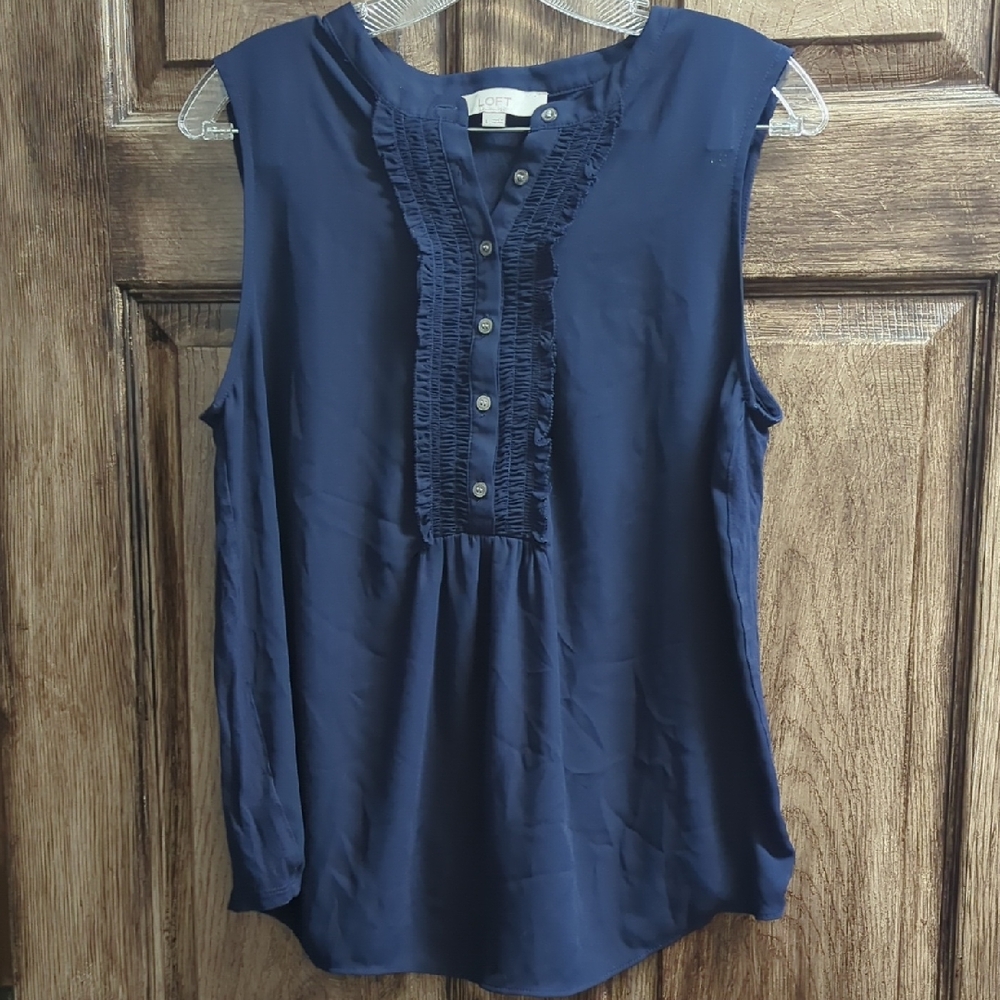 LOFT Midnight Blue Ruffle Blouse